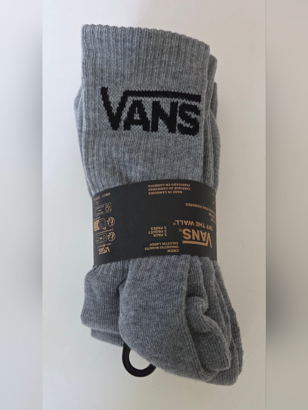 Vans Grey Crew Socks with Black Logo 3 Pack
